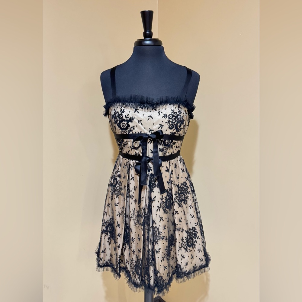 RED Valentino Black Lace-Trim Tulle Dress